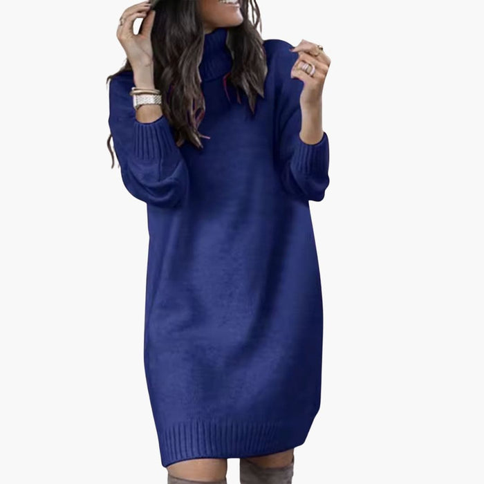 Robe en maille pour femme à col roulé et poignets côtelés