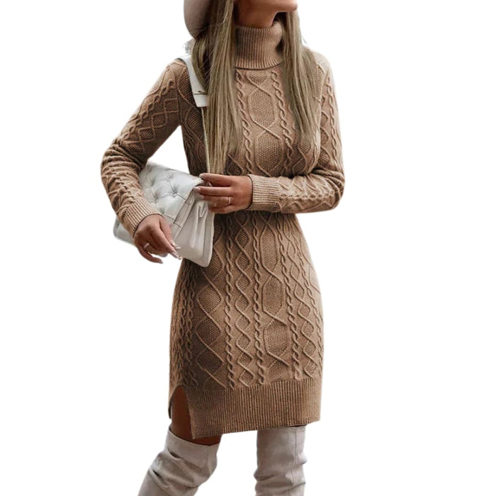 Robe en maille pour femme à manches longues et col rond
