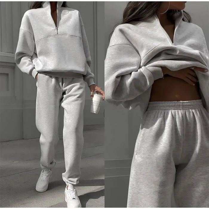 Damen-Loungewear-Set mit hochgeschlossenem Oberteil und Reißverschluss