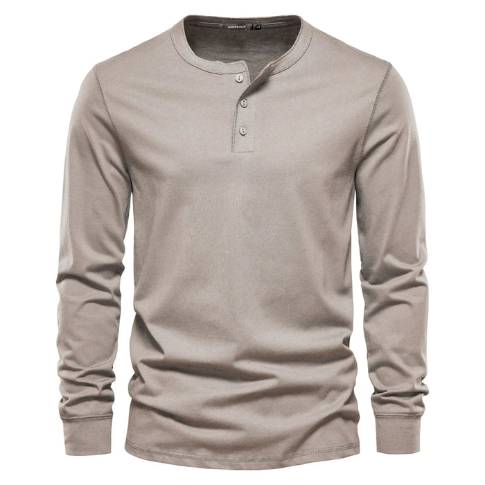 T-shirt Henley da uomo a maniche lunghe con chiusura a bottoni