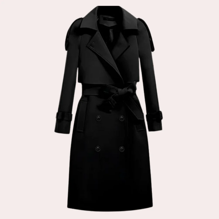 Women's Long Trench Coat with Belt and Collar