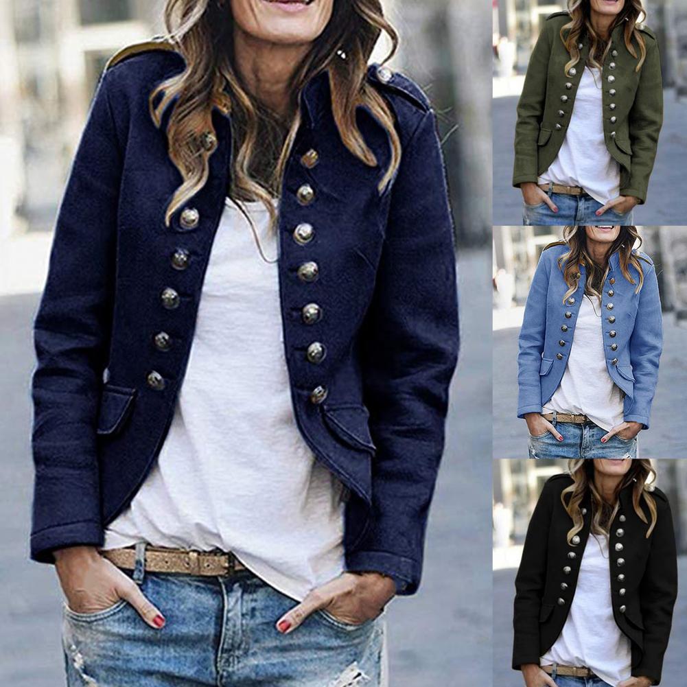 Dame Kort Blazer med Ståkrave og Åben Front