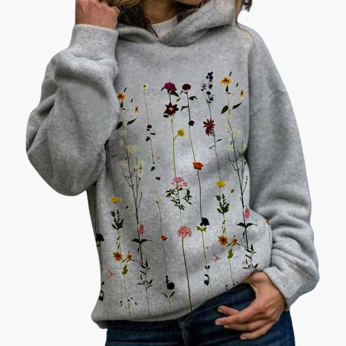 Damen-Hoodie mit Blumenprint und langen Ärmeln
