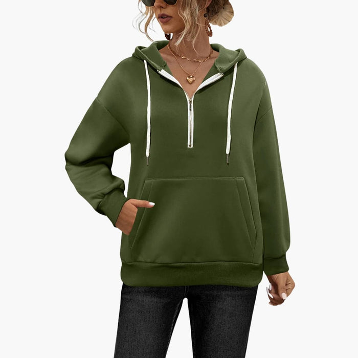 Sweat-shirt à capuche pour femme avec demi-zip et poche kangourou