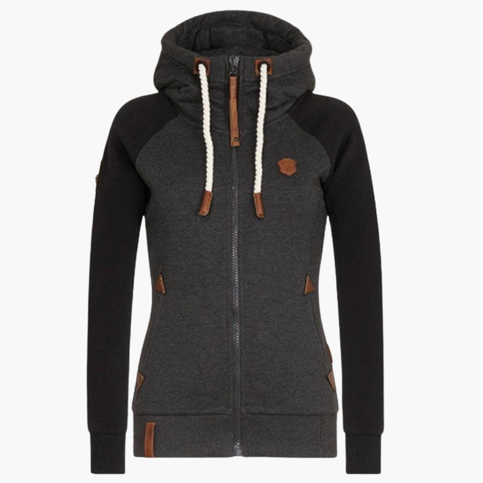 Damhoodie med dragkedja och snöre