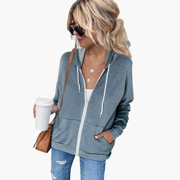Damen-Zip-Hoodie mit Kordelzug und Vordertaschen