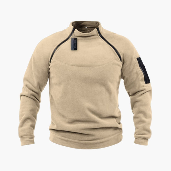 Taktisk fleece sweatshirt til mænd med høj krave og lynlåslomme på ærmet