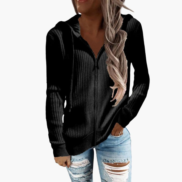 Sweatshirt för kvinnor med dragkedja och ribbad yta