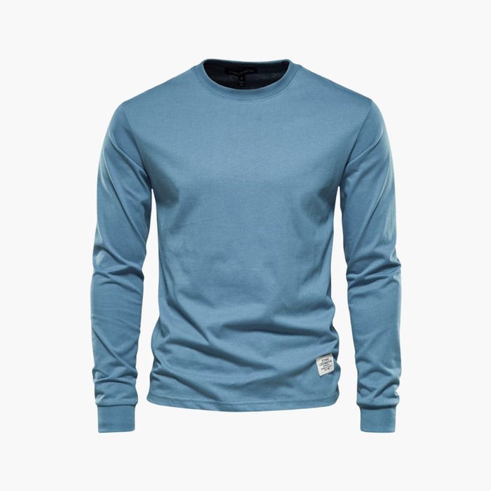 T-shirt à manches longues pour homme en coton, à col rond
