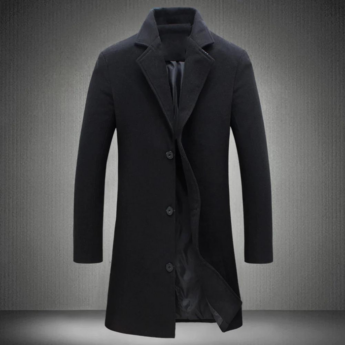 Abrigo de lana para hombre con solapas y corte largo para invierno