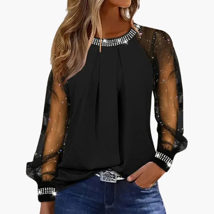 Top de punto para mujer con mangas largas y cuello redondo
