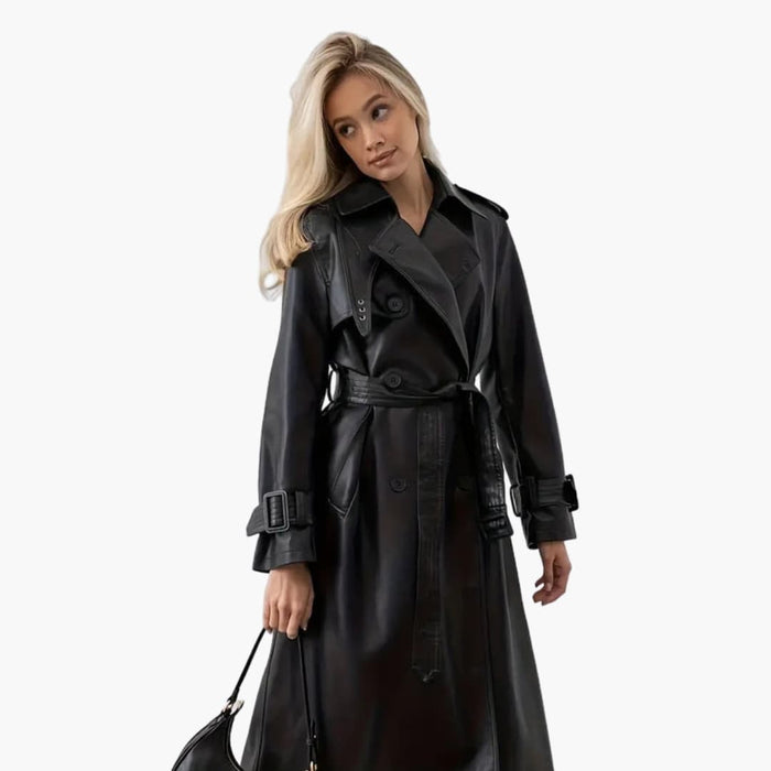 Lang Trench-Coat til Kvinder med Bælte og Bred Krave