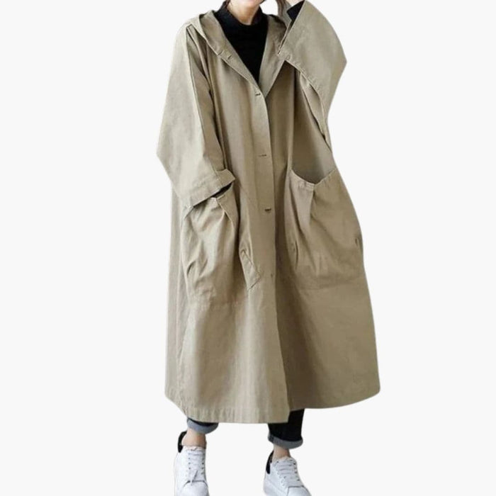 Trench oversize da donna con cappuccio