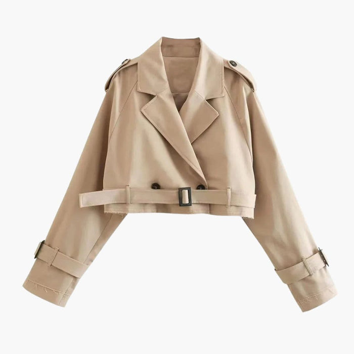 Trench corto da donna con cintura e collo a revers