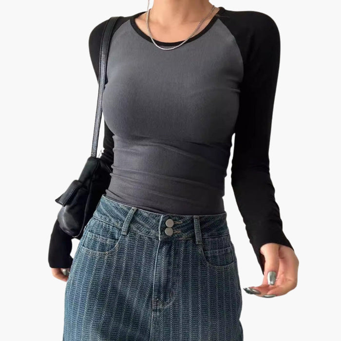 Dame T-shirt raglan lange ærmer tætsiddende pasform