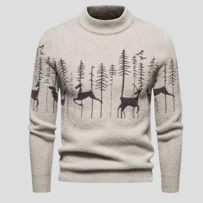 Suéter de cuello alto para hombre con estampado de bosque para invierno