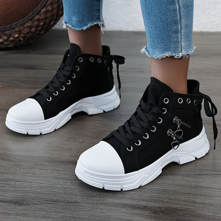 Dame Canvas High-Top Sneakers med Tykk Såle