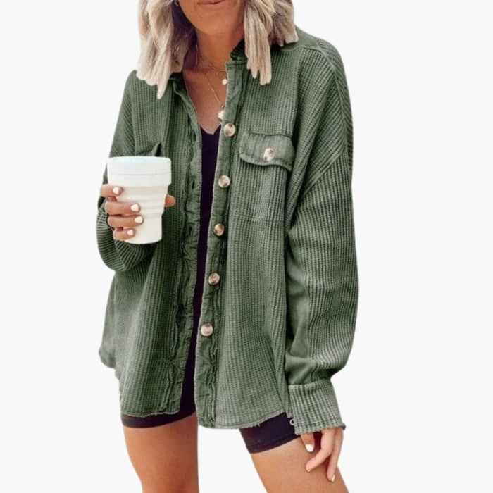 Oversized skjortejakke i strikk til kvinner med knapper