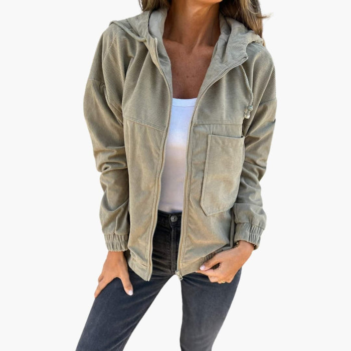 Veste côtelée pour femme avec fermeture éclair à l’avant et ourlet ajustable