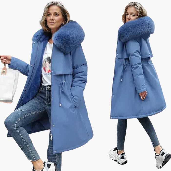 Chaqueta de invierno para mujer con cuello de piel sintética