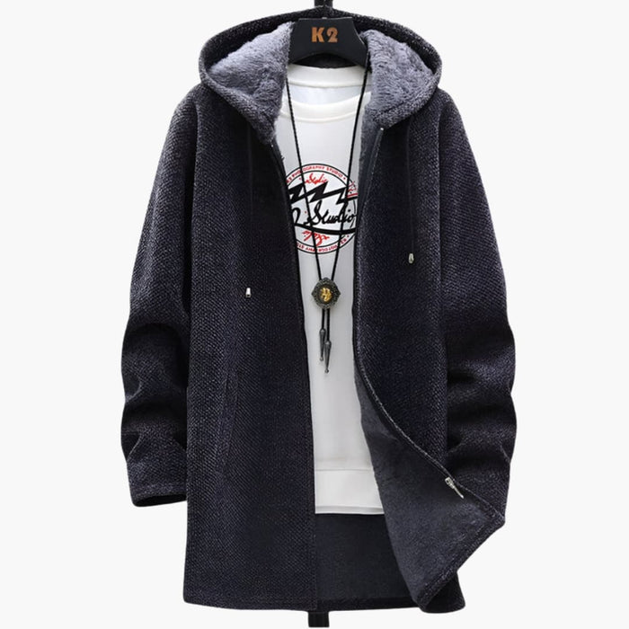 Herren-Fleecejacke mit Kapuze und Reißverschluss
