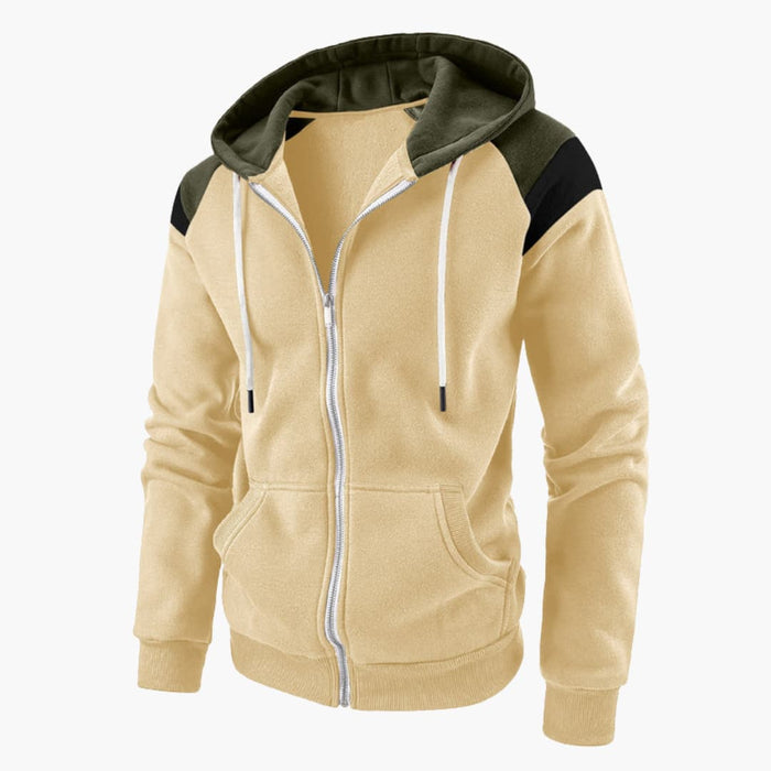 Sweat à capuche pour homme avec fermeture éclair, poches avant et manches longues
