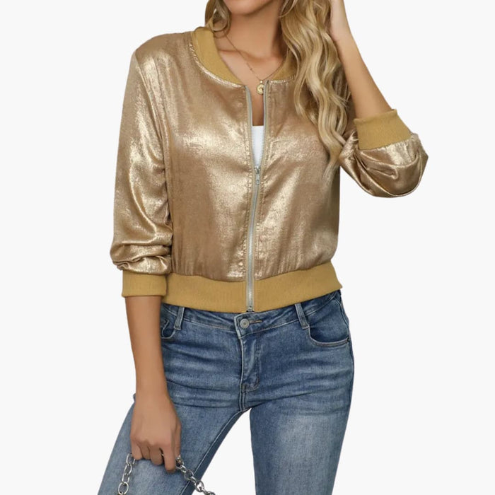 Chaqueta bomber para mujer con cremallera y diseño sencillo