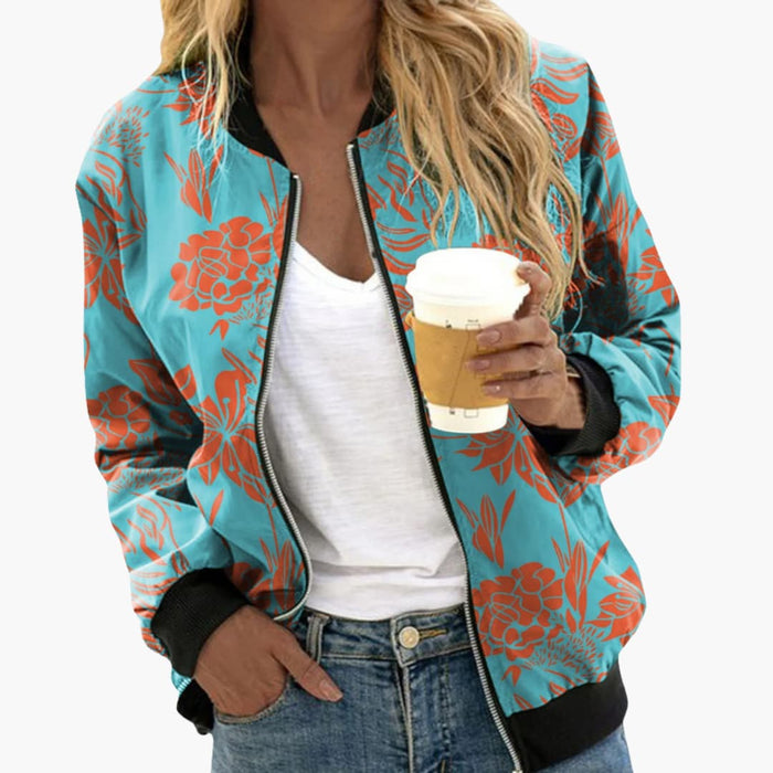 Blouson bomber pour femme avec imprimé floral et fermeture éclair