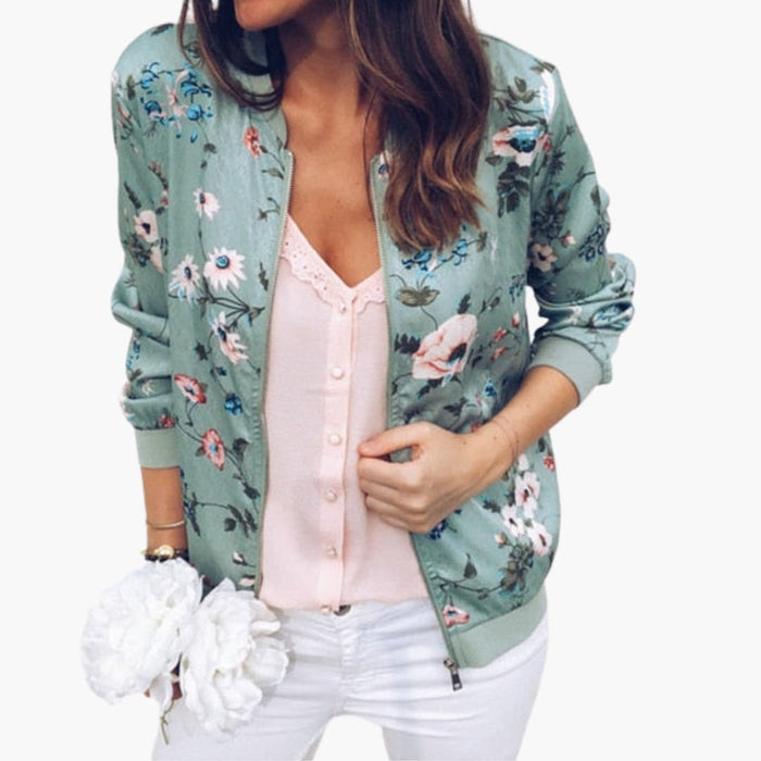 Chaqueta bomber para mujer con motivo floral y cremallera