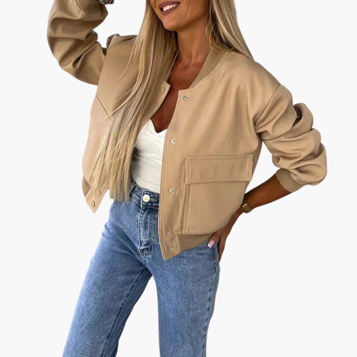 Chaqueta bomber para mujer con cierre de botones a presión