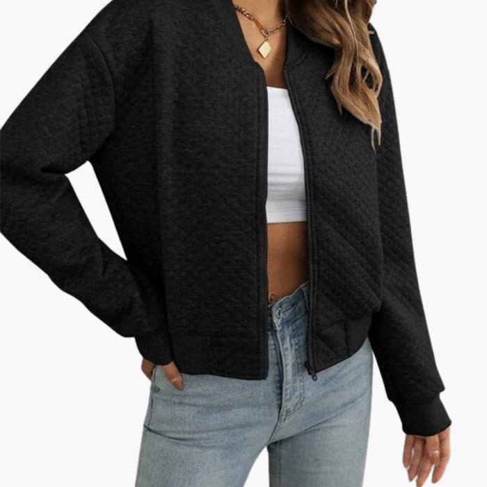 Blouson bomber simple pour femme avec poignets et bord-côte