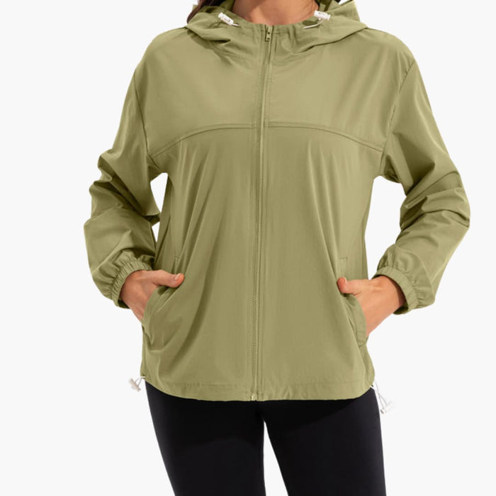 Veste de sport pour femme à capuche, fermeture éclair et manches longues