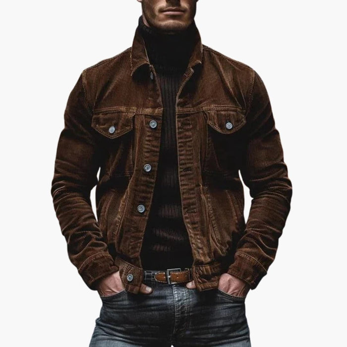 Veste pour homme en velours côtelé avec fermeture boutonnée et poches poitrine