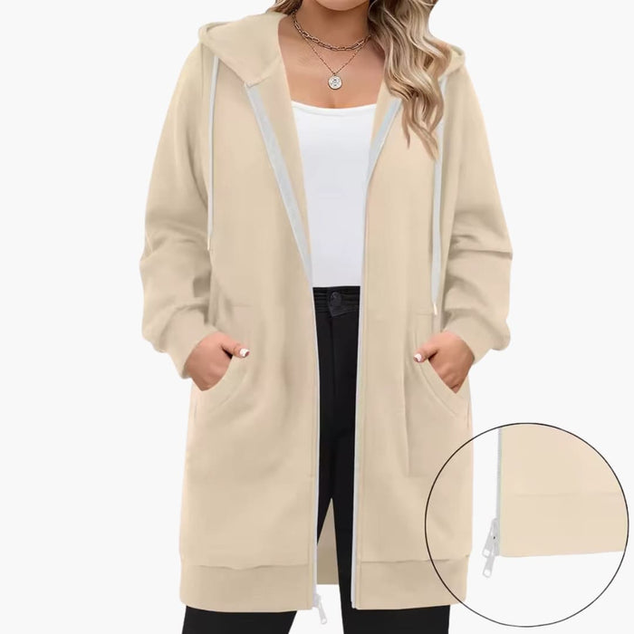 Giacca da donna con cappuccio, cerniera e tasche anteriori
