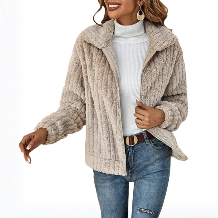 Veste pour femme à relief avec fermeture éclair devant et col rabattu