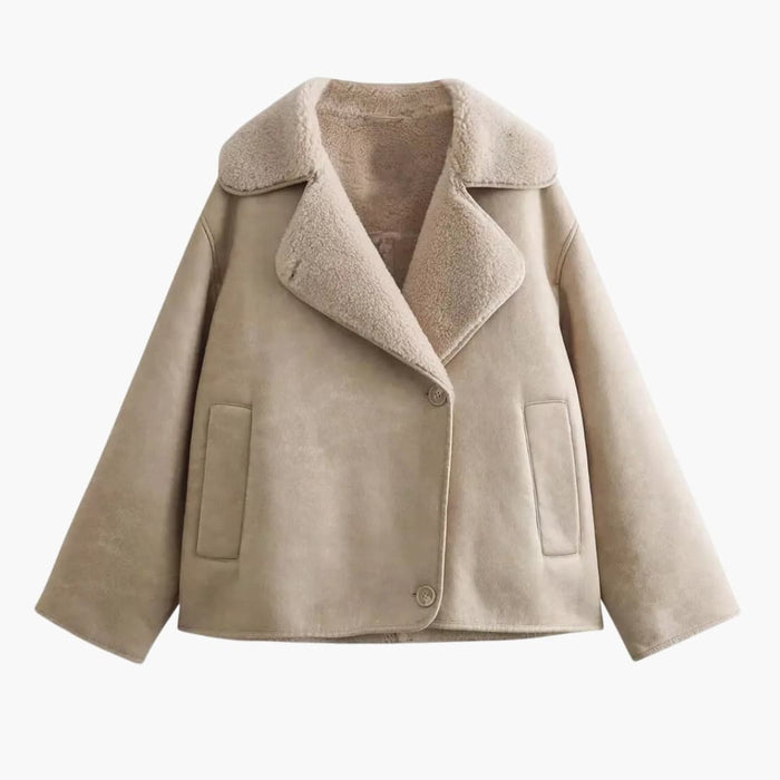 Damenjacke mit breitem Kragen und kontrastierenden Taschen