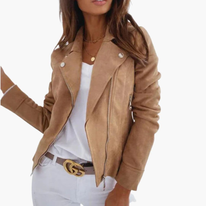 Veste pour femme en suédine avec fermeture éclair asymétrique