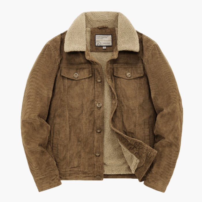 Herrejakke i ribbet velour med sherpa-foring