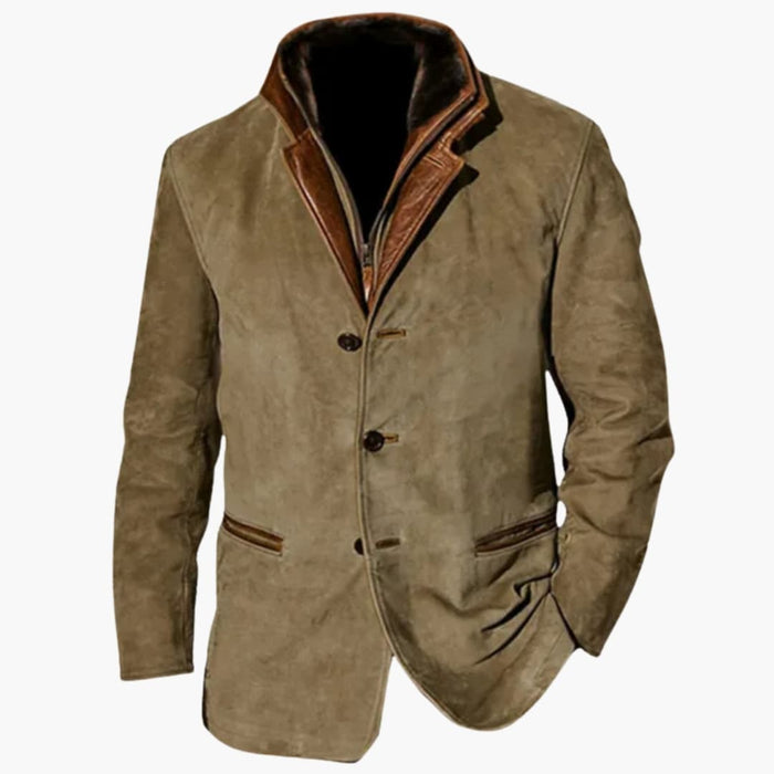 Herrenjacke im Retro-Stil mit Knopfverschluss und kontrastfarbenem Kragen