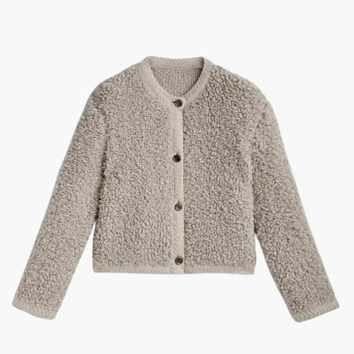 Damen-Teddyjacke mit Rundhalsausschnitt und lockerer Passform