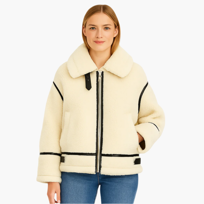 Veste teddy pour femme avec fermeture éclair et bordures contrastantes
