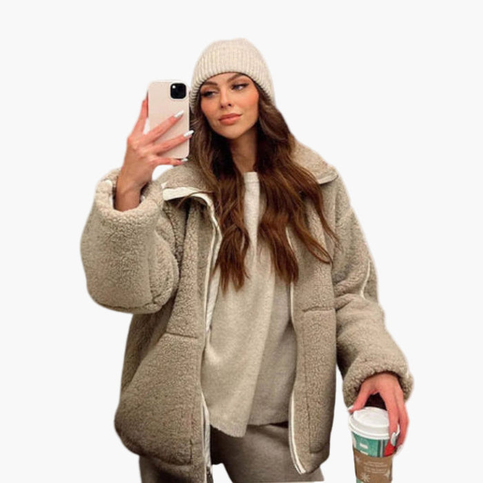 Fleecejacke mit Reißverschluss für Damen und hohem Kragen