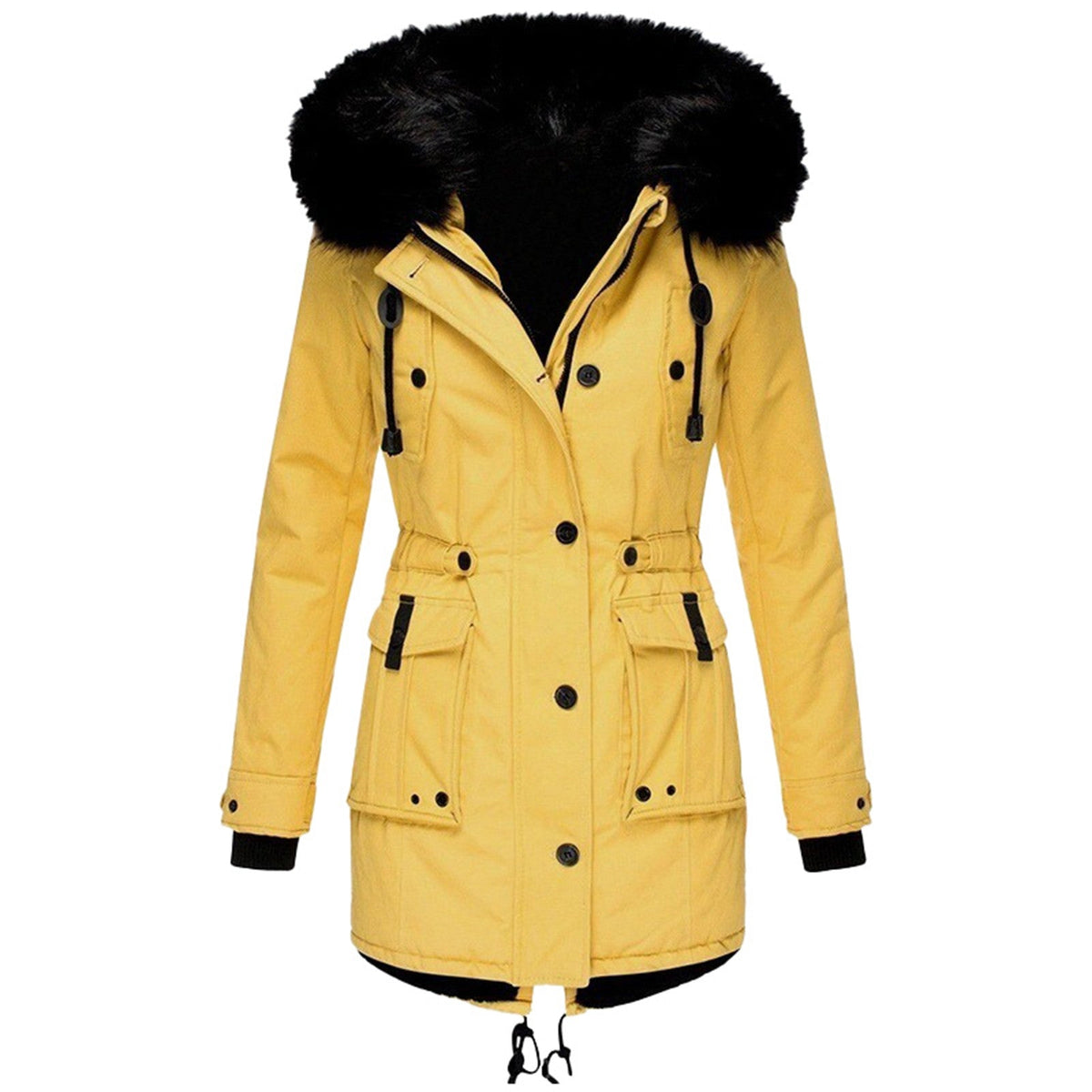Dame Vinterparka med Kunstpelshætte til Kolde Dage