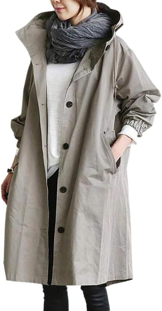 Dame Lang Trenchcoat med Hætte til Forår og Efterår