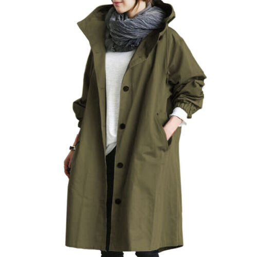 Dame Lang Trenchcoat med Hætte til Forår og Efterår