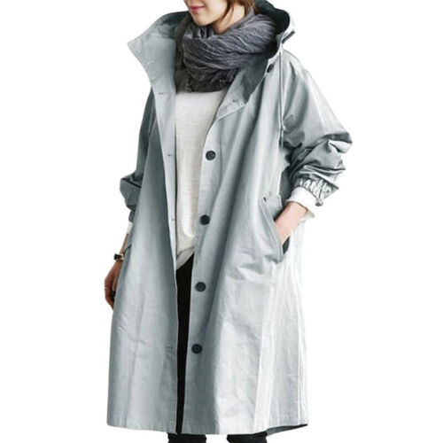 Dame Lang Trenchcoat med Hætte til Forår og Efterår