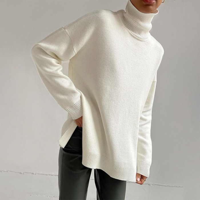 Jersey oversize de cuello alto para mujer con aberturas laterales