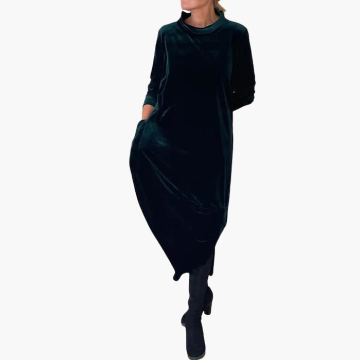 Abito da sera da donna con maniche lunghe e materiale strutturato