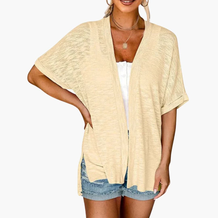 Cardigan pour femme ouvert sur le devant avec manches courtes et poignets structurés