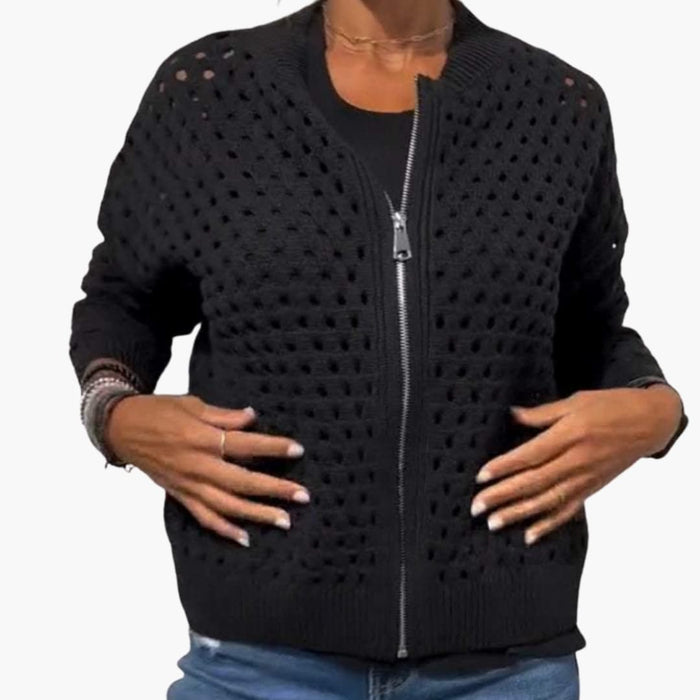 Cardigan femme zippé à motif en maille ajourée